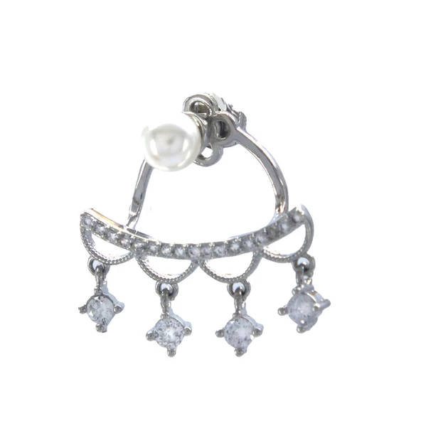 Çelik Sallantılı Küpe Zirkon Taşlı Kulak Altı Model UNK-775 ürün görseli