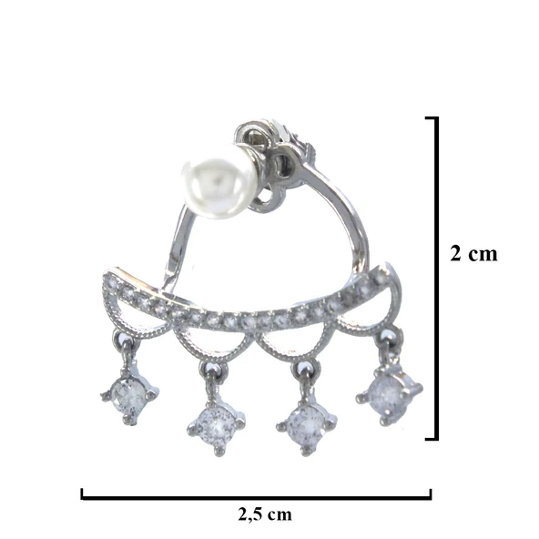 Çelik Sallantılı Küpe Zirkon Taşlı Kulak Altı Model UNK-775 - Resim 3