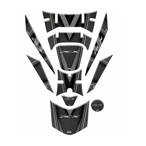 Honda PCX 125 2018 Tank Pad Sticker Seti 11 Siyah - Gri