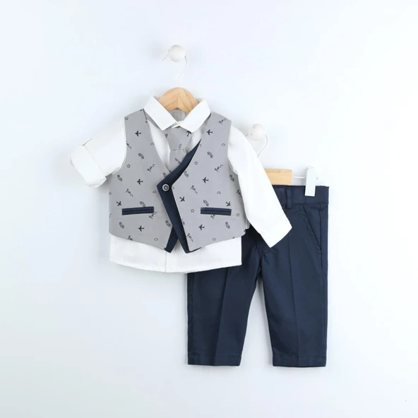 Babyhola 4'lü Kravatlı Yelek Gömlek Pantolon Erkek Bebek Çocuk Bayramlık Alt Üst Takım Elbise 15061 - 4