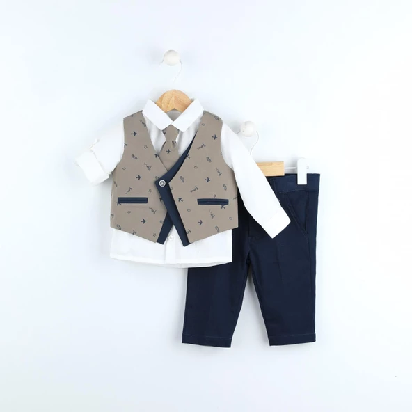 Babyhola 4'lü Kravatlı Yelek Gömlek Pantolon Erkek Bebek Çocuk Bayramlık Alt Üst Takım Elbise 15061 - 3