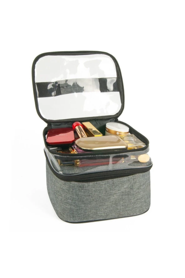 Makyaj Bakım Seti Çantası Çok Fonksiyonlu Çift Bölmeli Şeffaf Makyaj Çantası - 5