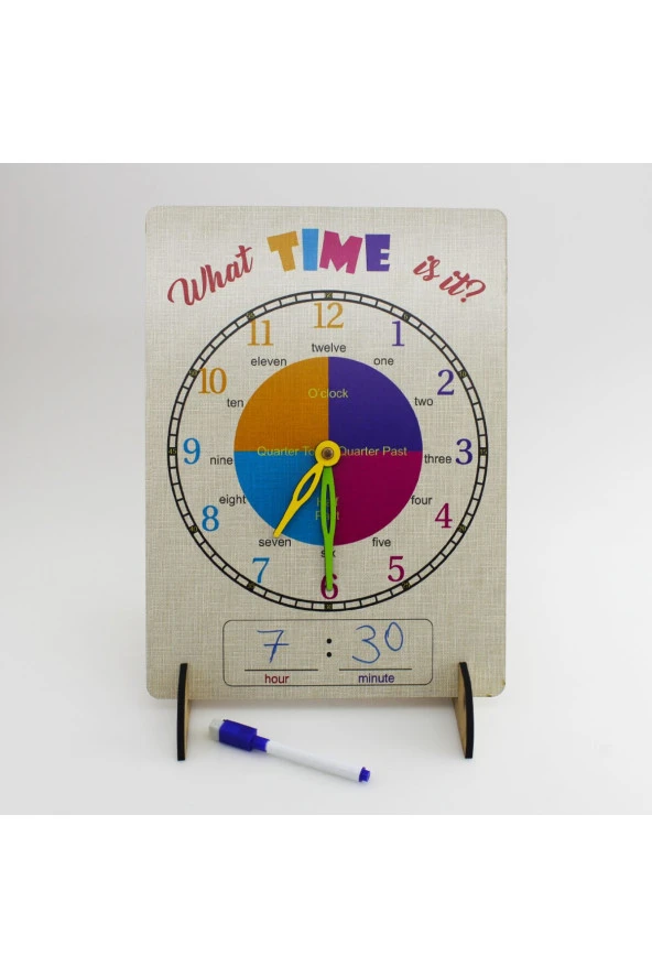 Saat Öğrenme Seti Ingilizce Yaz-sil Saat Eğitim Seti Ahşap Saat Öğrenme Standı - 2
