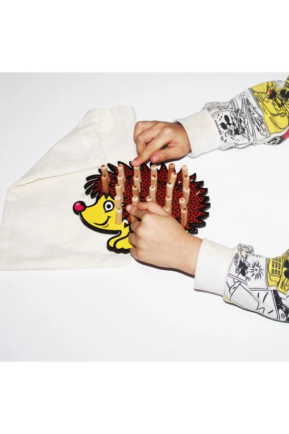 Montessori Eğitici Ahşap Oyuncak – Tak Çıkar Renkli Ahşap Kirpi Oyuncak - 3