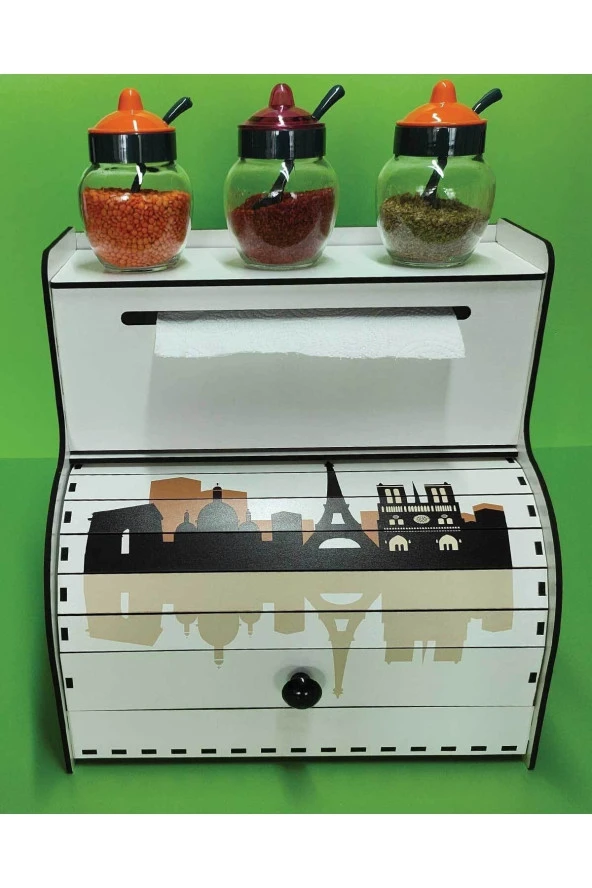 Ekmeklik, Havlu Peçetelik, Baharatlık Rafı, Dekoratif Baskılı Hediyelik Ekmek Sepeti Ekmek Kutusu - 2