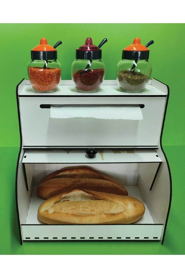 Ekmeklik, Havlu Peçetelik, Baharatlık Rafı, Dekoratif Baskılı Hediyelik Ekmek Sepeti Ekmek Kutusu - 3