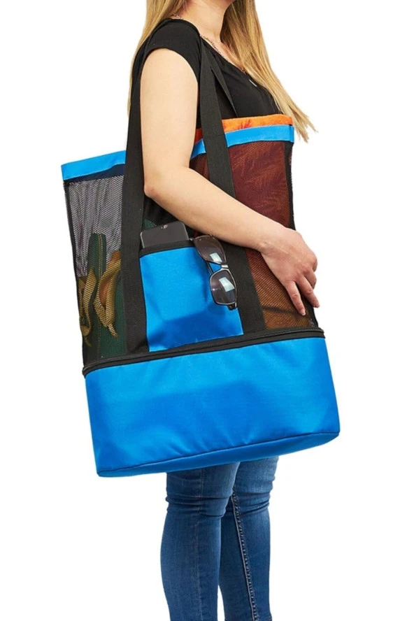 Üstü Plaj Çantası Altı Termos Özellikli Soğuk Tutucu Çanta Kamp Piknik Çantası - 5