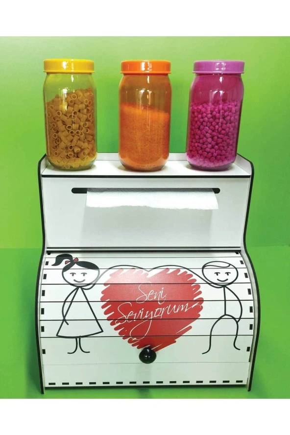 Ekmeklik, Havlu Peçetelik, Baharatlık Rafı, Dekoratif Baskılı Hediyelik Ekmek Sepeti Ekmek Kutusu - 3