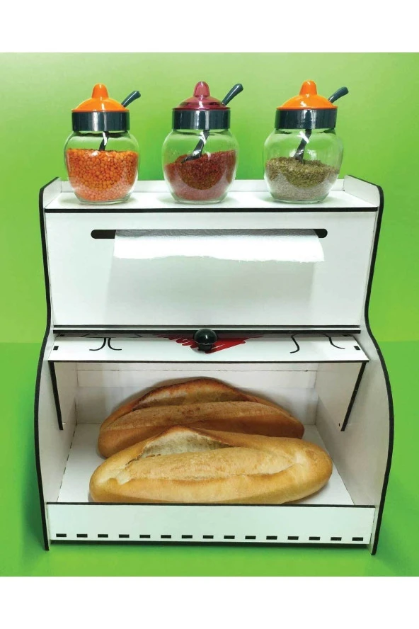 Ekmeklik, Havlu Peçetelik, Baharatlık Rafı, Dekoratif Baskılı Hediyelik Ekmek Sepeti Ekmek Kutusu - 6