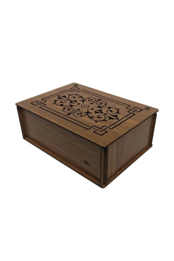 9 Bölmeli Ahşap Çay Kutusu, Teabox,bitkisel Çay Kahve Kutusu-45 Adet Çay Dahil Ceviz Renk - 3