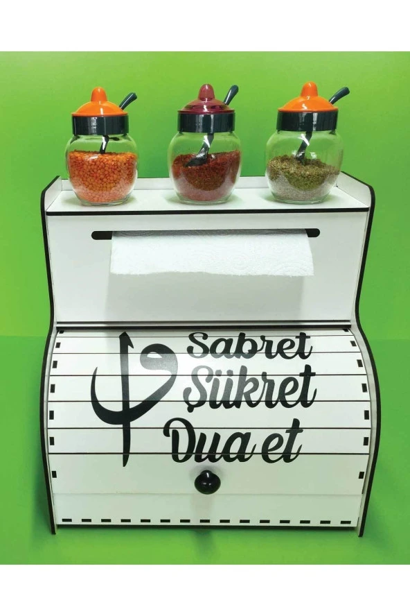 Ekmek Sepeti Ekmeklik, Havlu Peçetelik, Baharatlık Rafı, Dekoratif Baskılı Hediyelik Ekmek Kutusu - 3