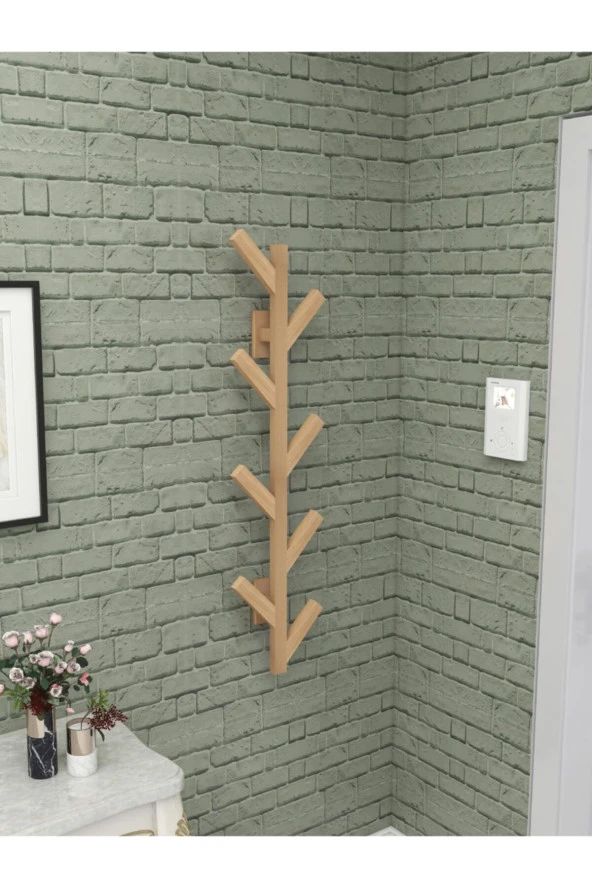 Duvara Monte Ahşap Elbise Askısı Portmanto Askılık Dekoratif Askı Askılık Natural Elbise Askısı - 2