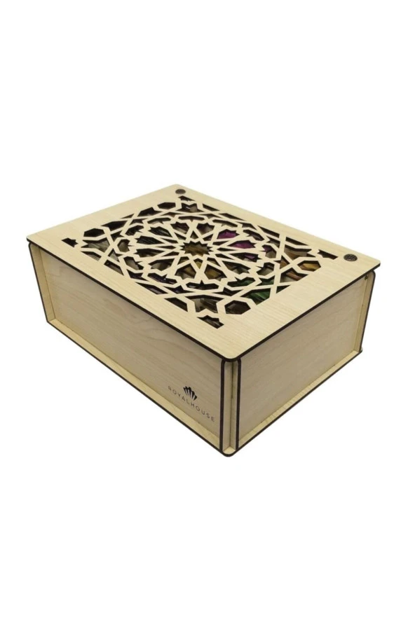 Dekoratif Hediyelik 9 Bölmeli Ahşap Çay Kutusu Poşet Bitki Çayı Saklama Kutusu Tea Box-akçaağaç - 2