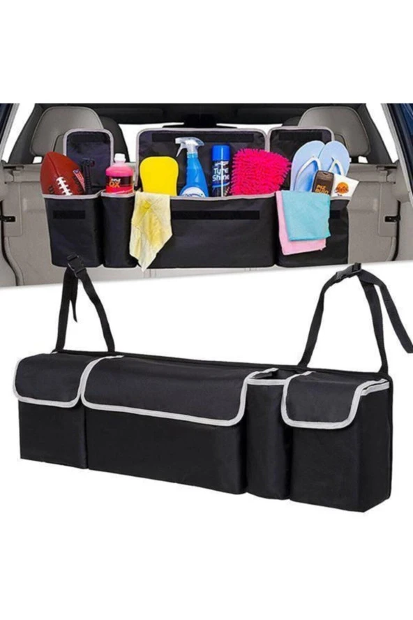 Araç Oto Bagaj Eşya Düzenleme Toparlama Çantası 4 Gözlü Kapaklı 4 Cepli - 5