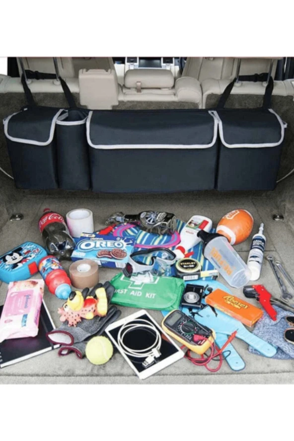 Araç Oto Bagaj Eşya Düzenleme Toparlama Çantası 4 Gözlü Kapaklı 4 Cepli