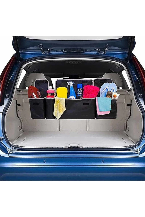 Araç Oto Bagaj Eşya Düzenleme Toparlama Çantası 4 Gözlü Kapaklı 4 Cepli - 4