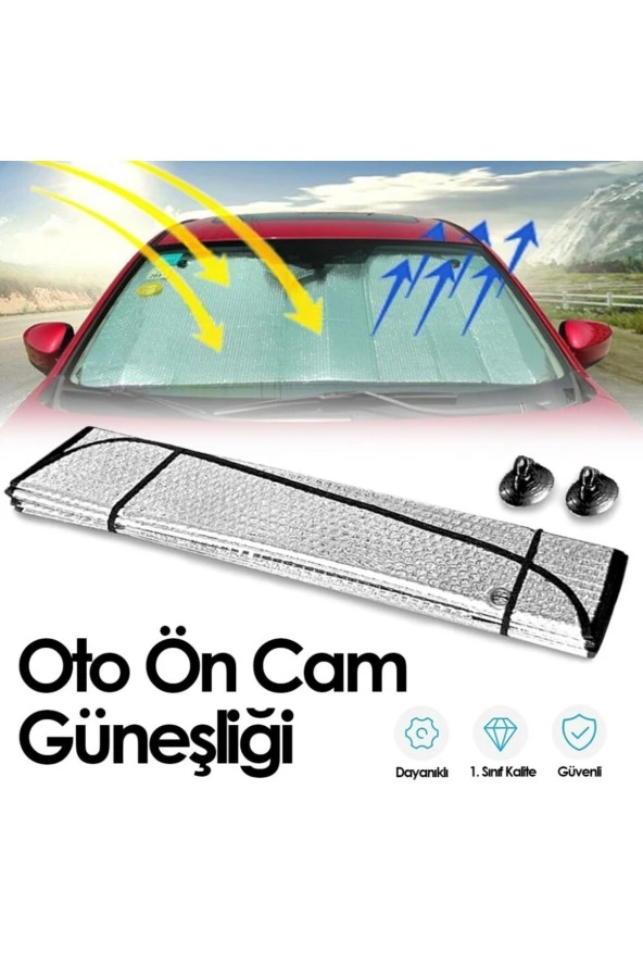 Oto Araba Güneşliği Oto Ön Cam Güneşliği Parlak Metalize Katlanabilir Güneş Önleyici Perde 150x70cm - 3