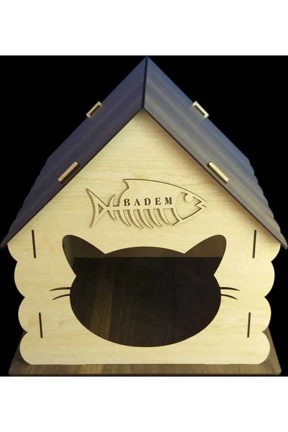 Ahşap Kedi Evi Yatağı Kulübesi Yuvası Evcil Hayvan Kedi Köpek Evi Yuvası Mama Kablı - 3