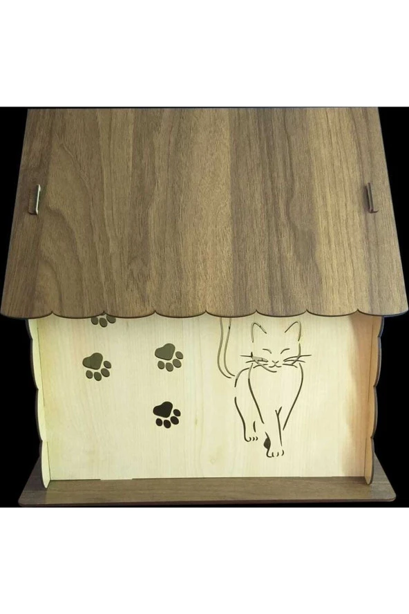 Ahşap Kedi Evi Yatağı Kulübesi Yuvası Evcil Hayvan Kedi Köpek Evi Yuvası Mama Kablı - 4