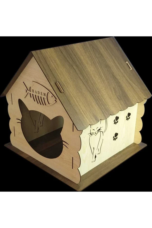 Ahşap Kedi Evi Yatağı Kulübesi Yuvası Evcil Hayvan Kedi Köpek Evi Yuvası Mama Kablı - 5