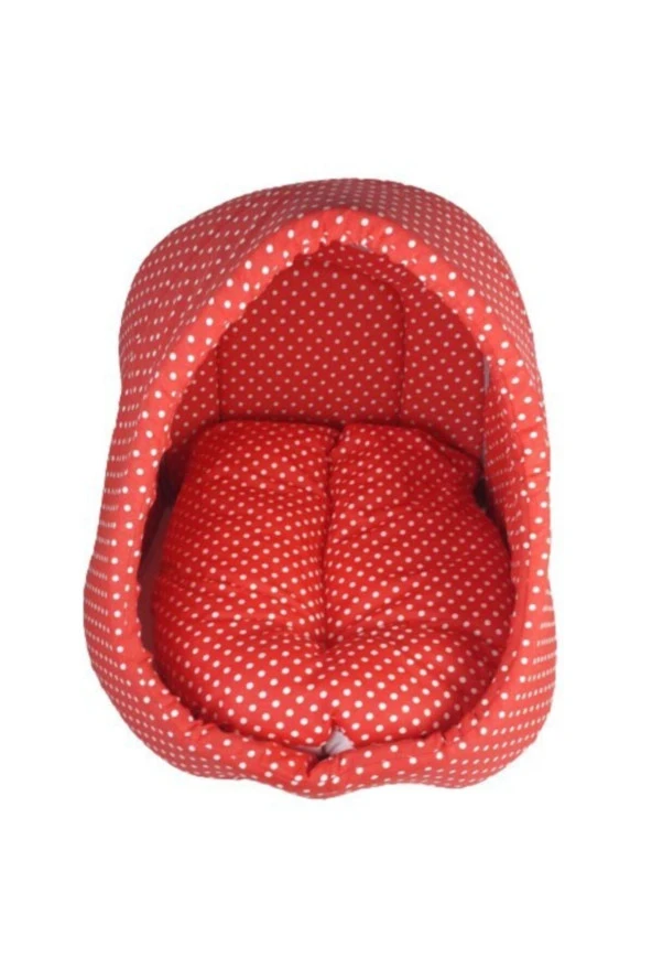 Evcil Hayvan Kedi Köpek Evi Yatağı Minderi Iç Mekan Kulübe-kırmızı Puantiyeli - 2