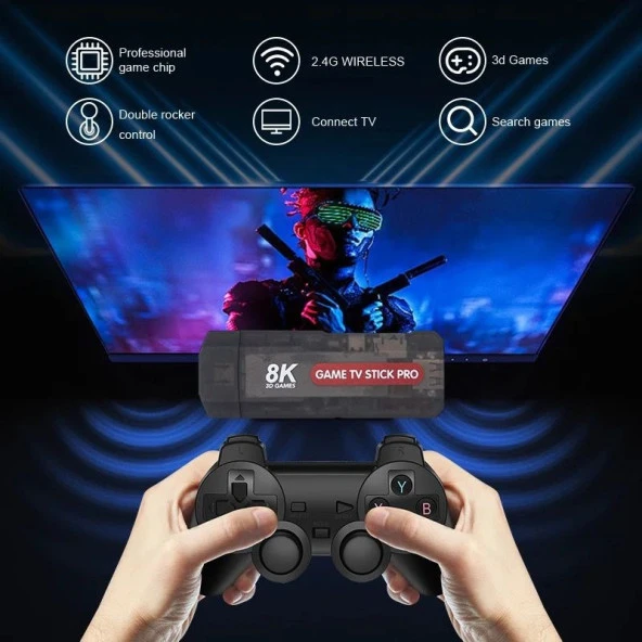 BYOZTEK X2 ANDROİD TV Game Retro Oyun Konsolu 8K HDR 5G 64GB 3D 4K HD M8  30000+ Games PS1/SFC/FC - 2