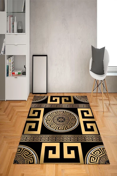 Kaymaz Taban Yıkanabilir Dekoratif Desenli Dot Taban Halı Siyah 80 x 200