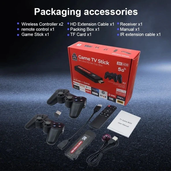 DOREKA X2 ANDROİD TV Game Retro Oyun Konsolu 8K HDR 5G 64GB 3D Çift Sistem 4K HD M8 30000+ Games - 4