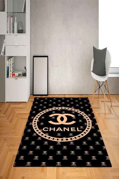 Kaymaz Taban Yıkanabilir Dekoratif Desenli Dot Taban Halı Siyah 80 x 200