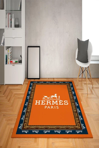 Kaymaz Taban Yıkanabilir Modern Hermes Desenli Dot Taban Halı Turuncu 80 x 150