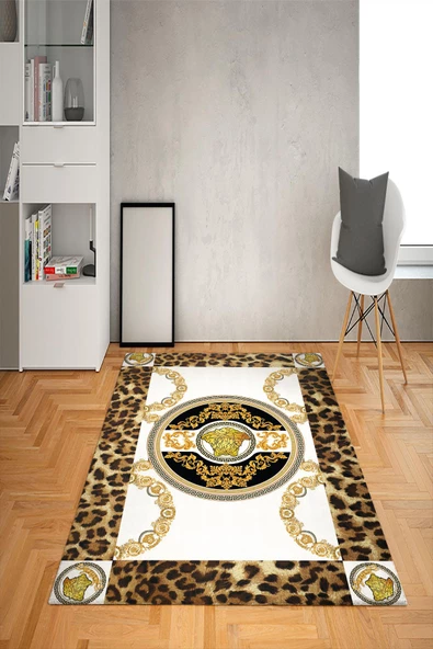 Kaymaz Taban Yıkanabilir Leopar Medusa Desenli Dot Taban Halı RENKLİ 200 x 300