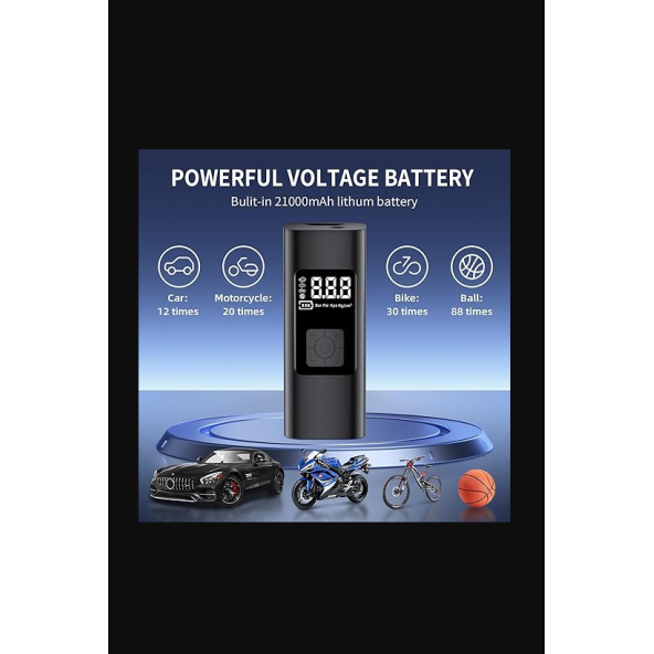 QASUL Dijital Ekran Hava Pompası Şarj Edilebilir Hava Pompası Lastik Şişirme Akülü Taşınabilir Kompresör - 2