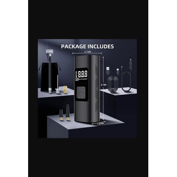 QASUL Dijital Ekran Hava Pompası Şarj Edilebilir Hava Pompası Lastik Şişirme Akülü Taşınabilir Kompresör - 4