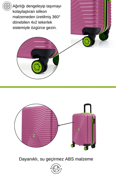 Büyük Boy Valiz 4x2 Teker Pembe 1169 - Resim 3
