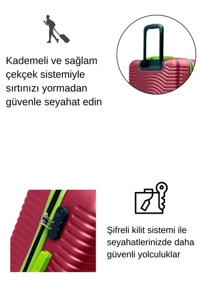 Büyük Boy Valiz 4x2 Teker Bordo 1169 - Resim 4
