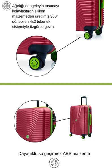 Büyük Boy Valiz 4x2 Teker Bordo 1169 - Resim 3