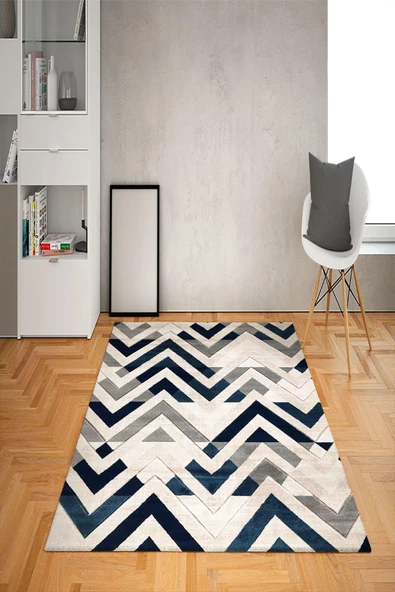 Kaymaz Tabanlı Yıkanabilir Geometrik Çerçeve Desenli Dot Taban Halı RENKLİ 200 x 300