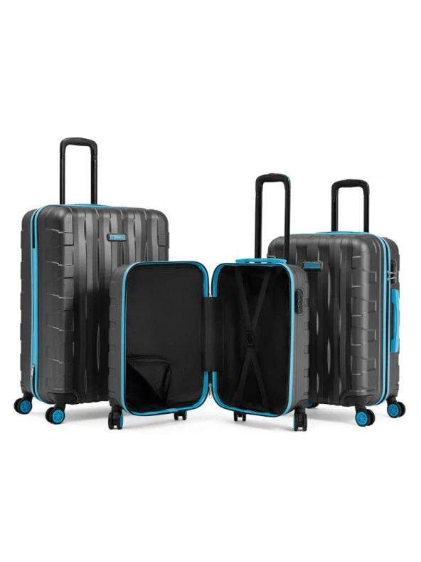 3'lü Valiz Seti Büyük Boy - Orta Boy - Kabin Boy Antrasit 1167 - Resim 2