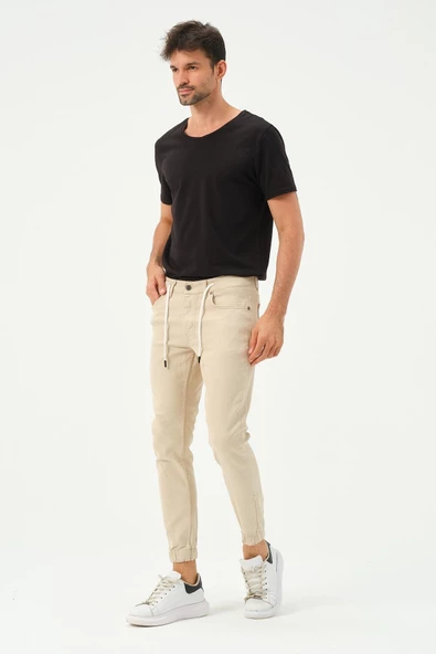 Erkek Lastikli Sknny Fit Kot Pantolon Ekru - 4