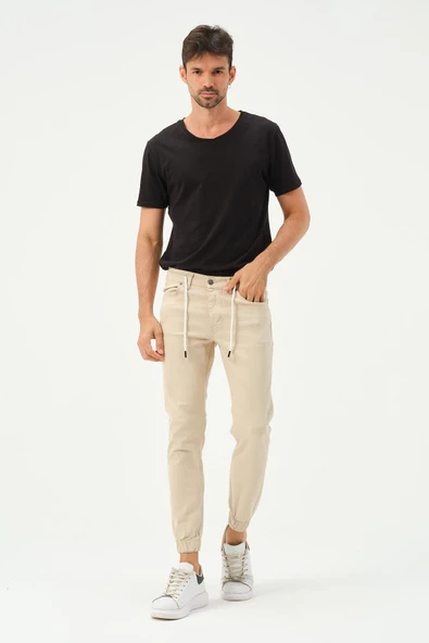 Erkek Lastikli Sknny Fit Kot Pantolon Ekru - 10