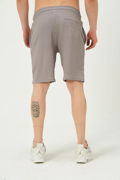 Erkek Crinkle Kumaş Regular Fit Şort Gri - 5