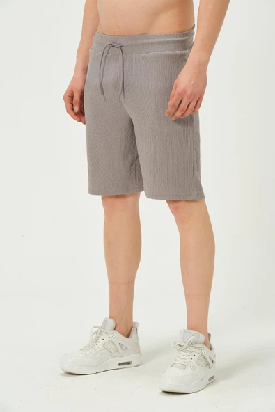 Erkek Crinkle Kumaş Regular Fit Şort Gri - 3