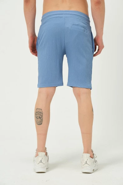 Erkek Crinkle Kumaş Regular Fit Şort Mavi - 5