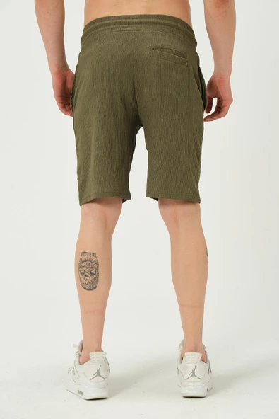 Erkek Crinkle Kumaş Regular Fit Şort Yeşil - 5