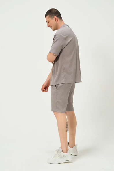Erkek Crinkle Kumaş Regular Fit Şort Gri - 4