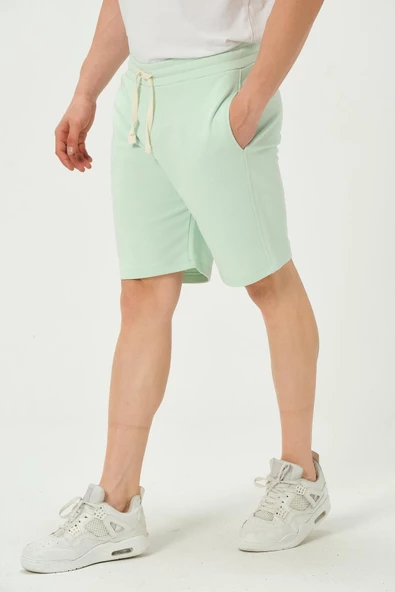 Erkek Regular Fit 3 İplik Kumaş Şort Su Yeşili - 4