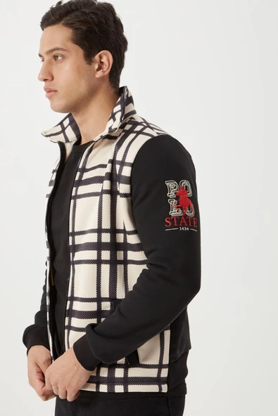 Erkek 3 İplik Pamuklu İçi Polarlı Regular Fit Kol Nakışlı Fermuarlı Dik Yaka Sweatshirt - 2