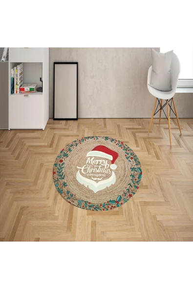 Dijital Baskılı Kaymaz Taban Happy New Year Yazılı Dekoratif Yılbaşı Halısı RENKLİ 200 x 200