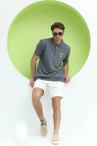 Erkek Relaxed Polo Yaka T-Shirt  Demir - 8