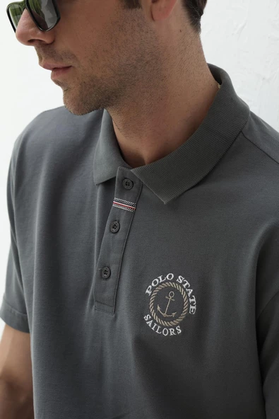 Erkek Relaxed Polo Yaka T-Shirt  Demir - 6